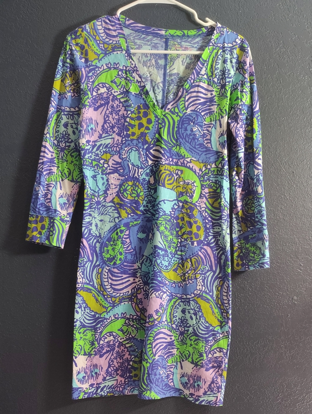 Lilly Pulitzer Multicolor Tiger Floral Abstract Print Long Sleeve Dress